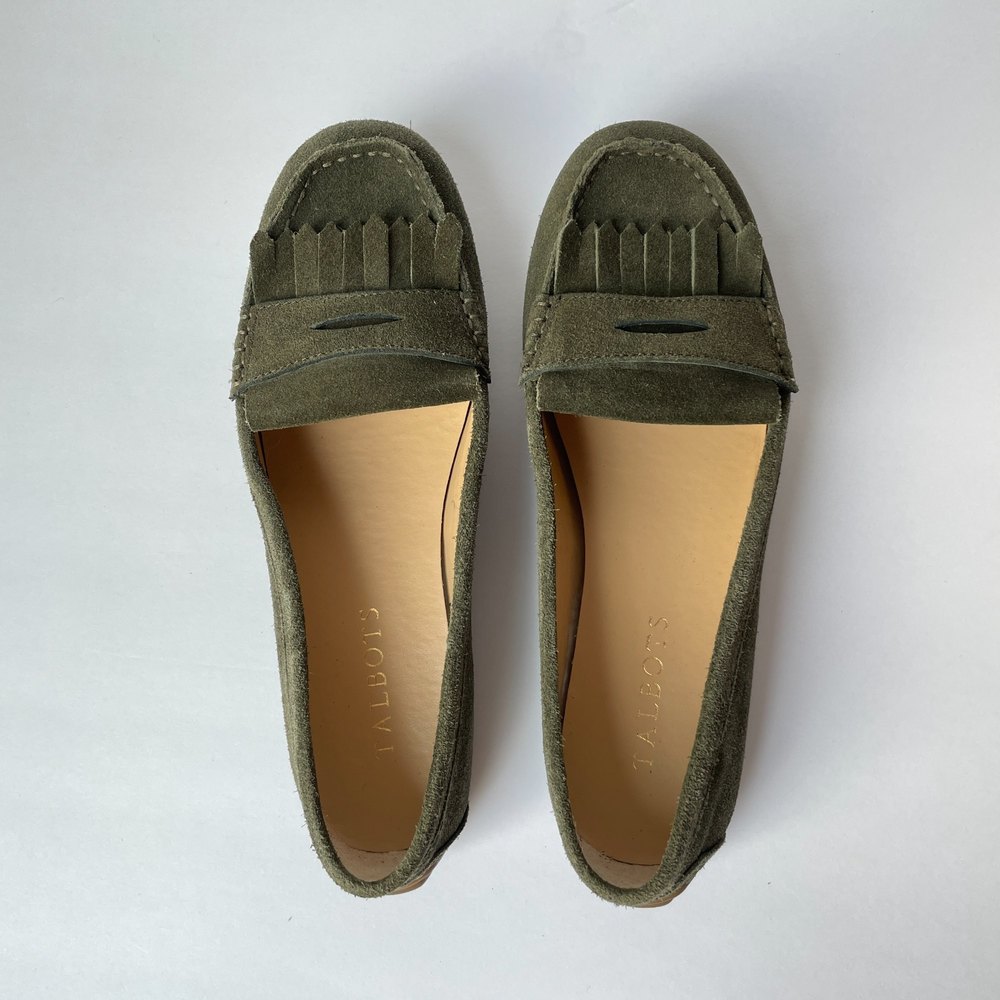 Talbots Genuine Suede Olive Green Driving Moccasin Loafers